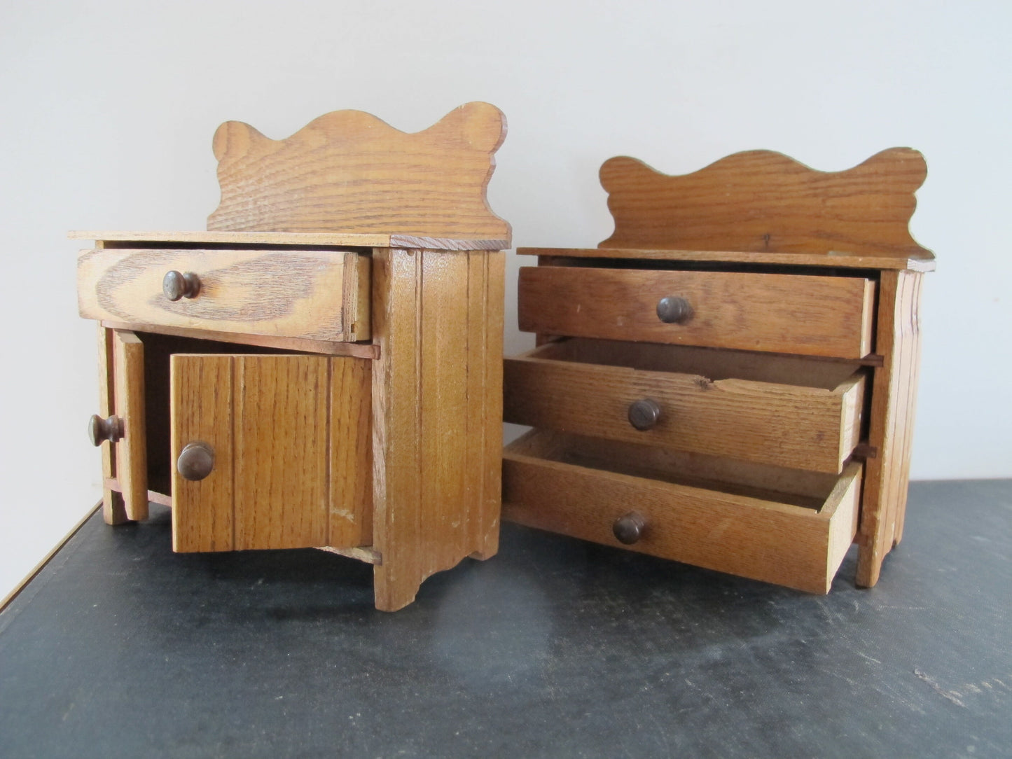 Miniature Doll Furniture Edwardian Victorian Quatersawn Oak 1900s 1910s Dresser Commode Pair