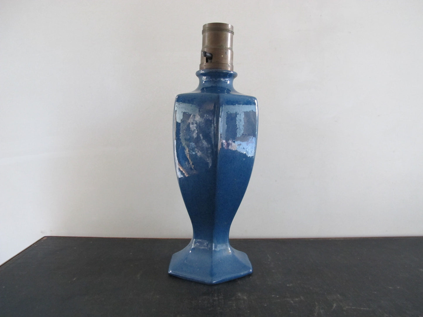 Lamp Arts and Crafts Edwardian Art Pottery Blue Urn Faceted 1910s 1920s Brass Socket