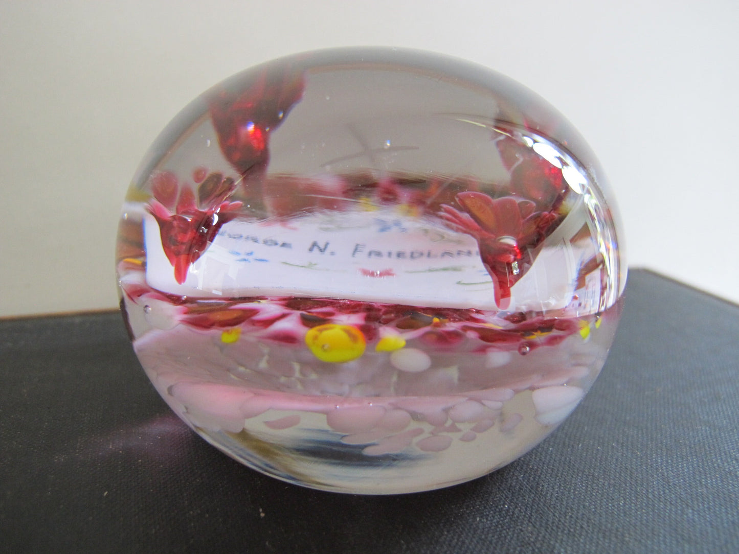 Paperweight End of Day with Name Plaque Monogrammed Millefiori Flowers George N. Friedlander Edwardian Style possibly Pierpoint and Repro