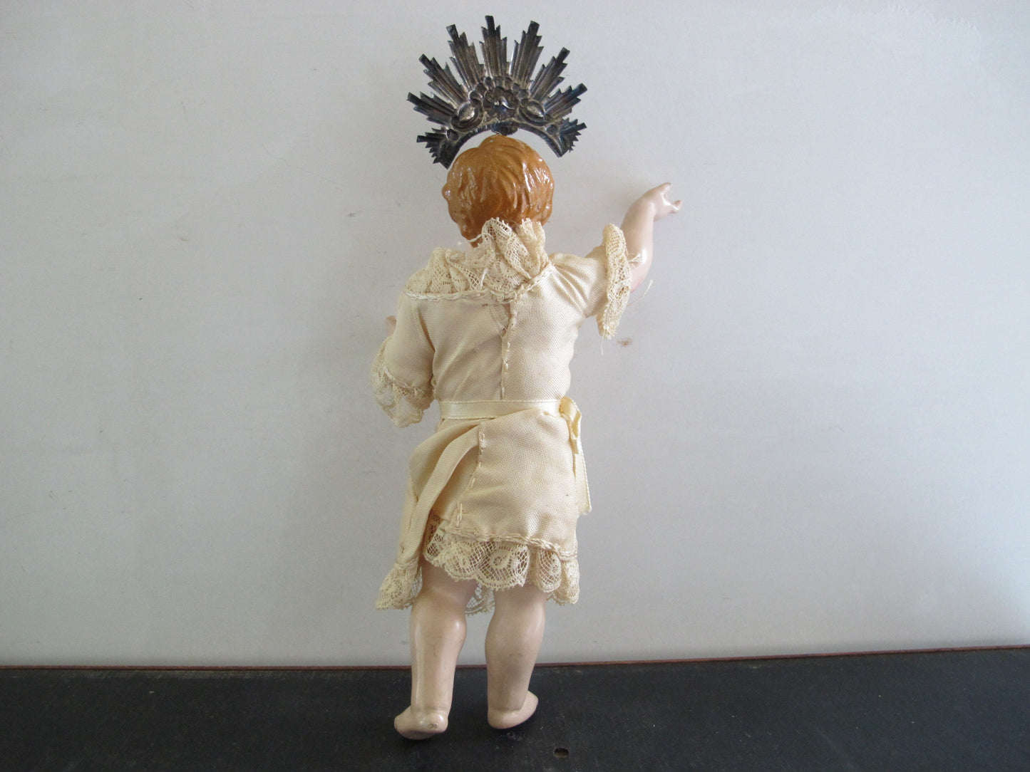 Christos Christ Plaster over Terracorra Inset Glass Eyes Solid Sterling Silver Jeweled Halo 1910s 1920s