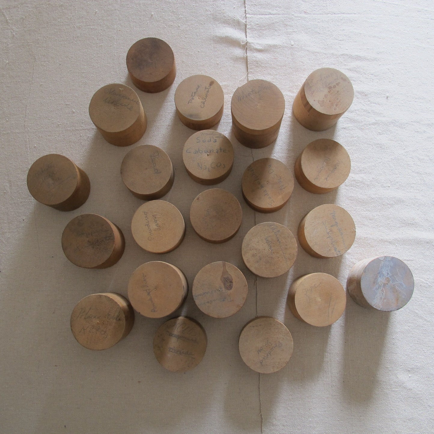 Turned Wooden Chemistry Lab Boxes (22 in total), c. 1941-1945, Treen made in a RI shop class during metal shortages of WWII Vintage Antique