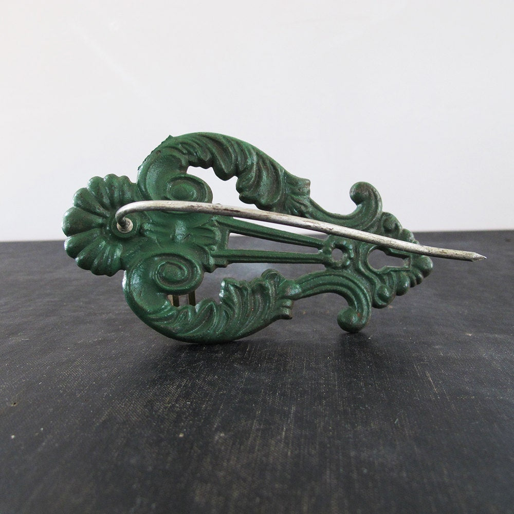 Lyre Back Paper Stick Cast Iron Edwardian Victorian Green
