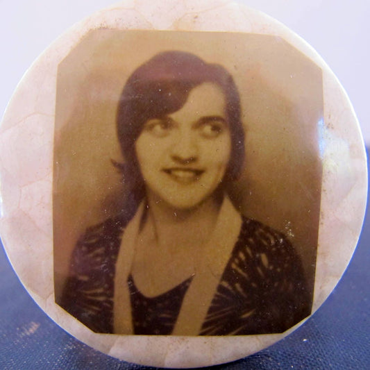 Compact Hand Mirror Flapper 1920s Handmade Miniature Portrait