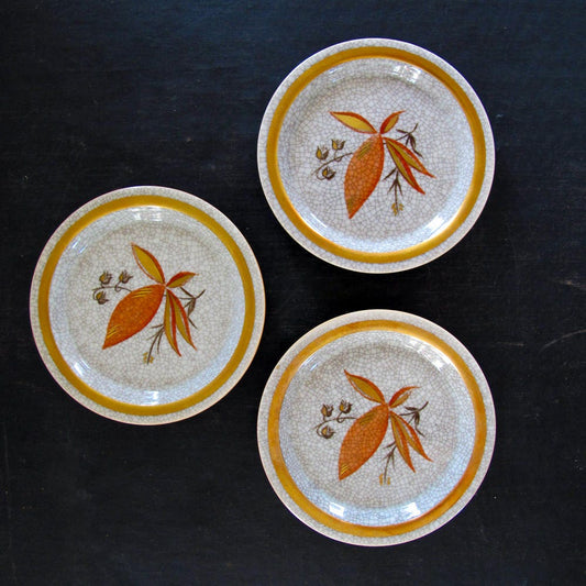 Royal Copenhagen Plate Lily of the Valley Crackle Gold Vermillion Midcentury 1950s Danish Scandinavian