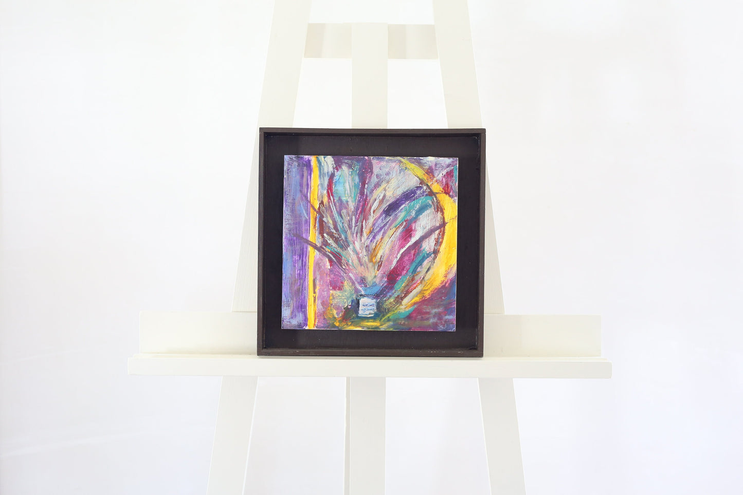 Painting Encaustic Floral Fountain Edith Rae Brown Original Framed Signed Flowers