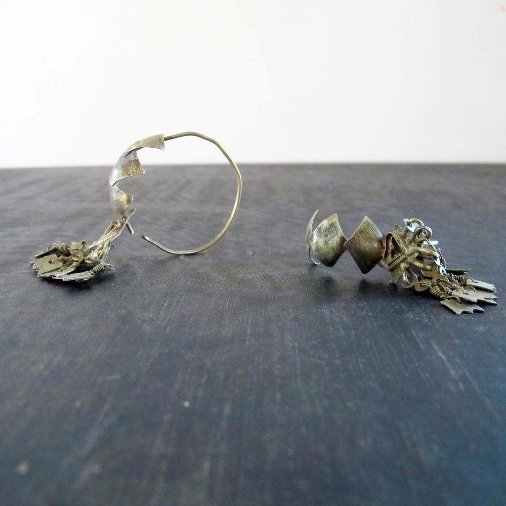 Earrings Indian Coin Silver Vintage Antique Traditional Chandelier Pierced
