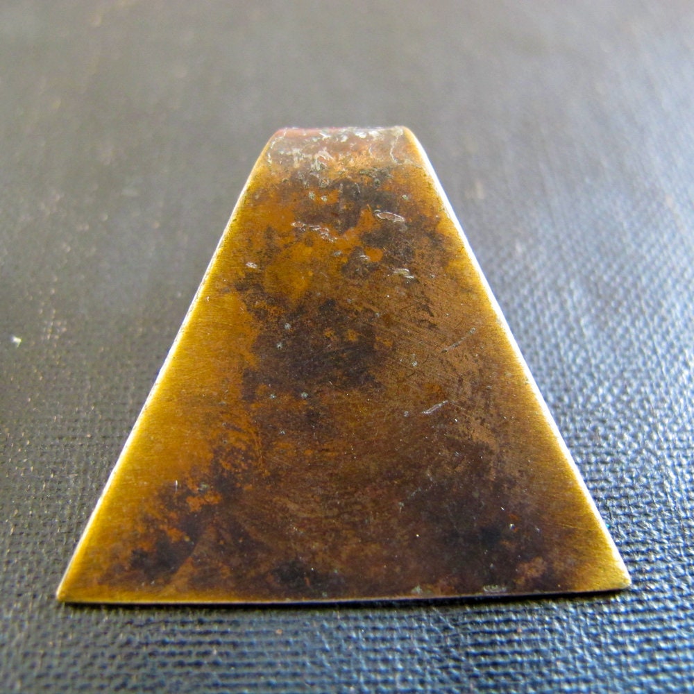 Earrings Modernist Copper Artist Made 1960s Triangle Patina Minimalist