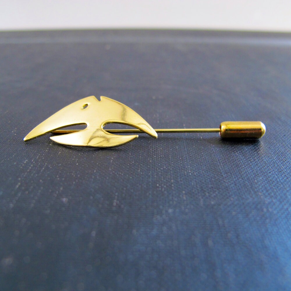 Fish Brooch Stick Pin, Tie Pin, Midcentury Angelfish Angel Fish 1960s Gold Costume Jewelry