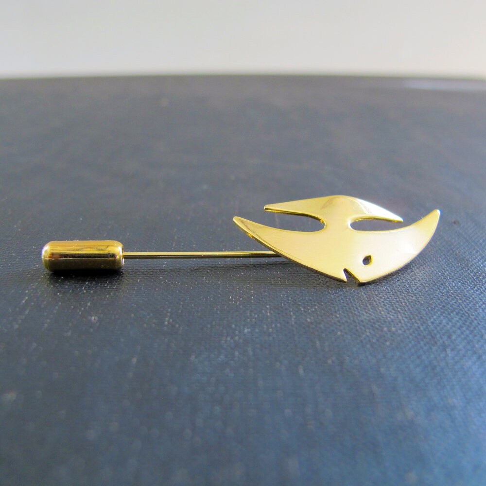 Fish Brooch Stick Pin, Tie Pin, Midcentury Angelfish Angel Fish 1960s Gold Costume Jewelry