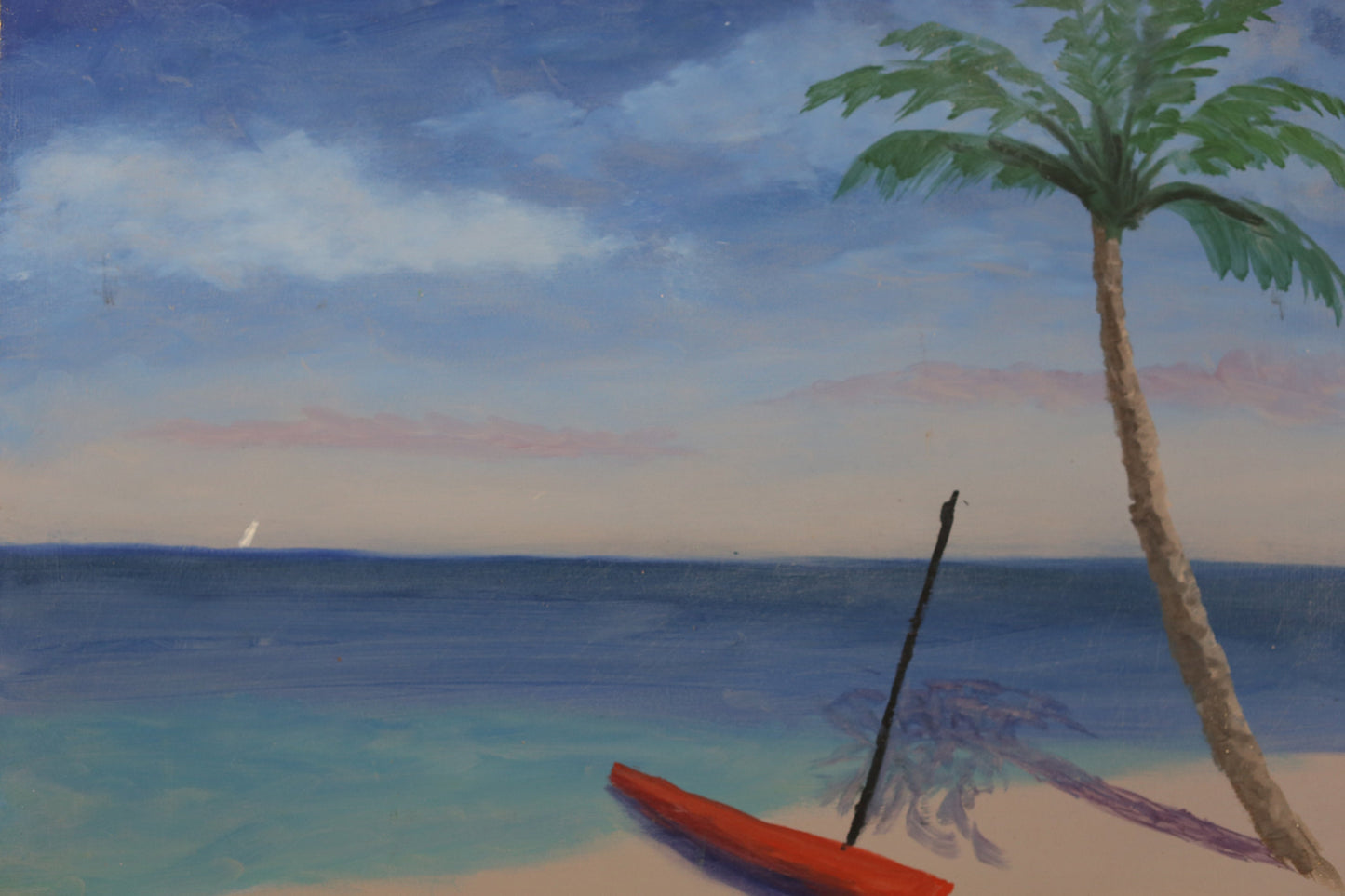 Oil Painting Florida Deserted Island Palm Tree Beach Blue Arthur Turcotte Original