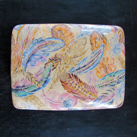 Playing Card Cigarette Box 1970s Neiman Marcus Feathers Turquoise Blue Coral Pink