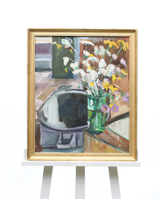 Painting Oil Canvas Still life Abstract Wildflowers in Vase Flowers Framed