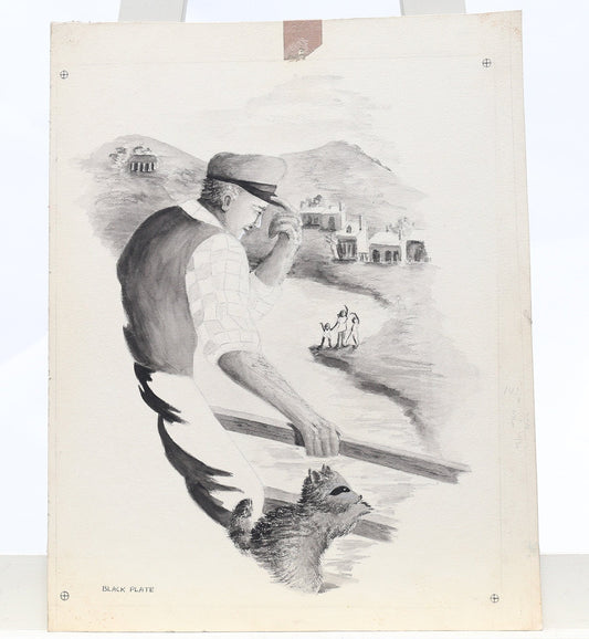 Painting Watercolor Gouache Milkman Man with Pet Raccoon Louise Rosen II Illustration Art