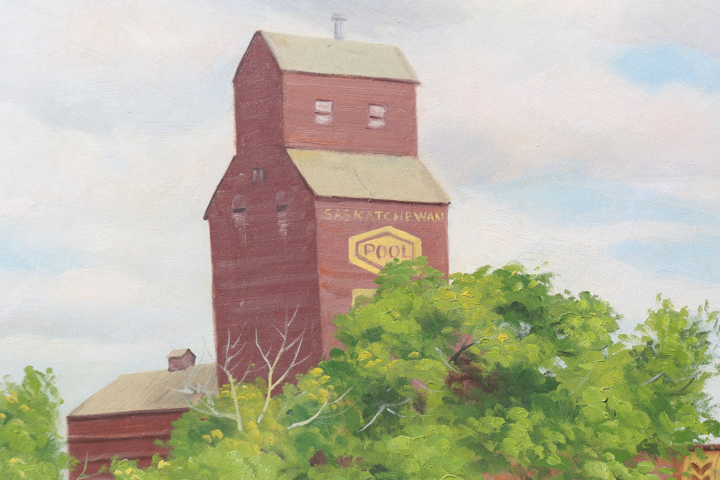 Oil Painting Landscape Norman Kelly Saskatchewan Pool Prairie Elevator Oil on Canvas Train Canada Canadian Western Art Original