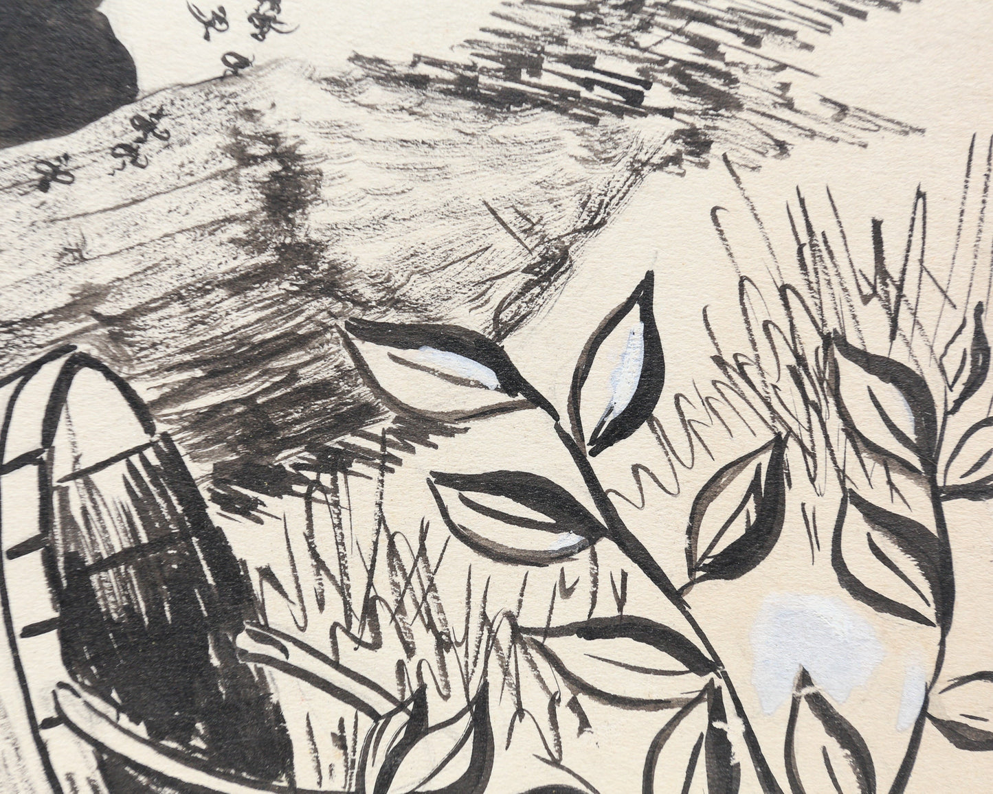 Painting Watercolor Gouache Men Stung Sting by Bees Black and White Original Louise Rosen II Illustration Art
