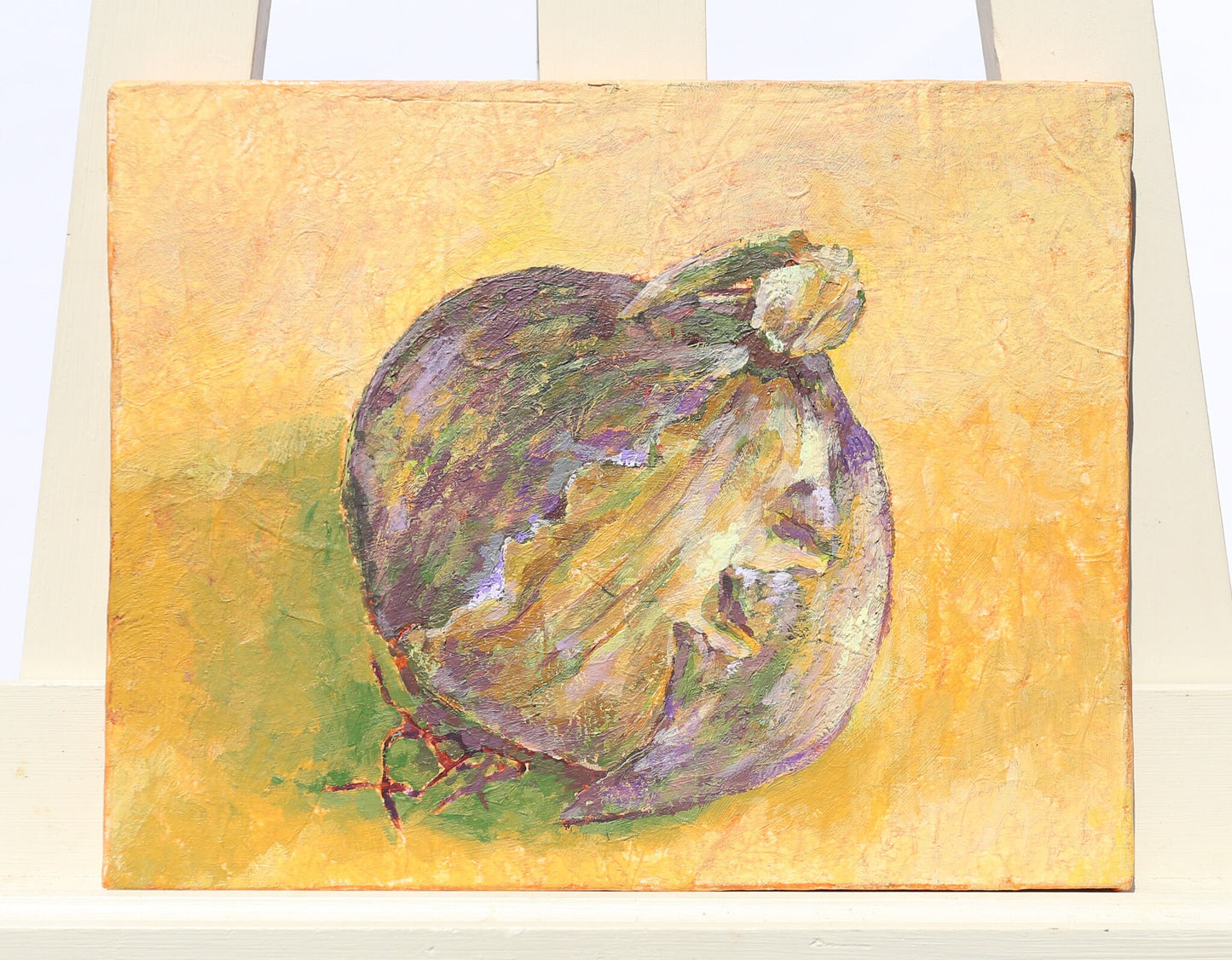 Oil Painting Still Life of Red Onion on Japanese Rice Paper Purple Artist Malcolm McKinnon 1990s