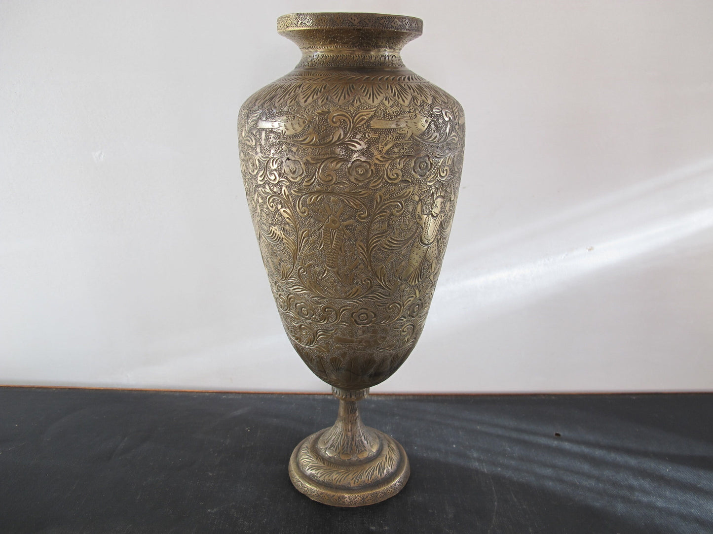 Urn Bronze Alloy Chased Engraved South Asia Anglo Indian Vase Lamp Museum Accession Number Dancing Men Birds Fish Foliage Jungle