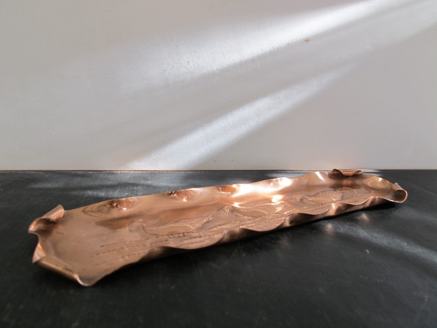Pen Rest with Ducks Arts and Crafts Beaten Copper c. 1920 1930 Desk Accessory