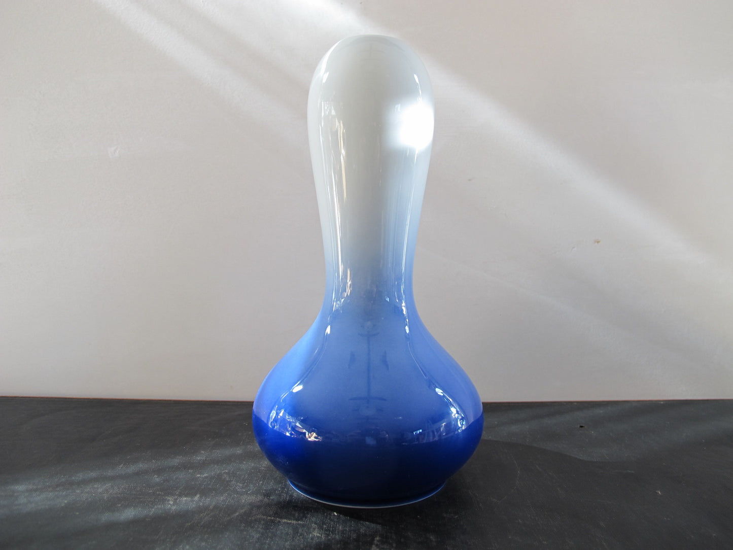 Vase Japanese Signed Marked Mount Fuji Gourd Form Drifting Maple Leaves Autumn Fall Orange Blue Entirely Handpainted