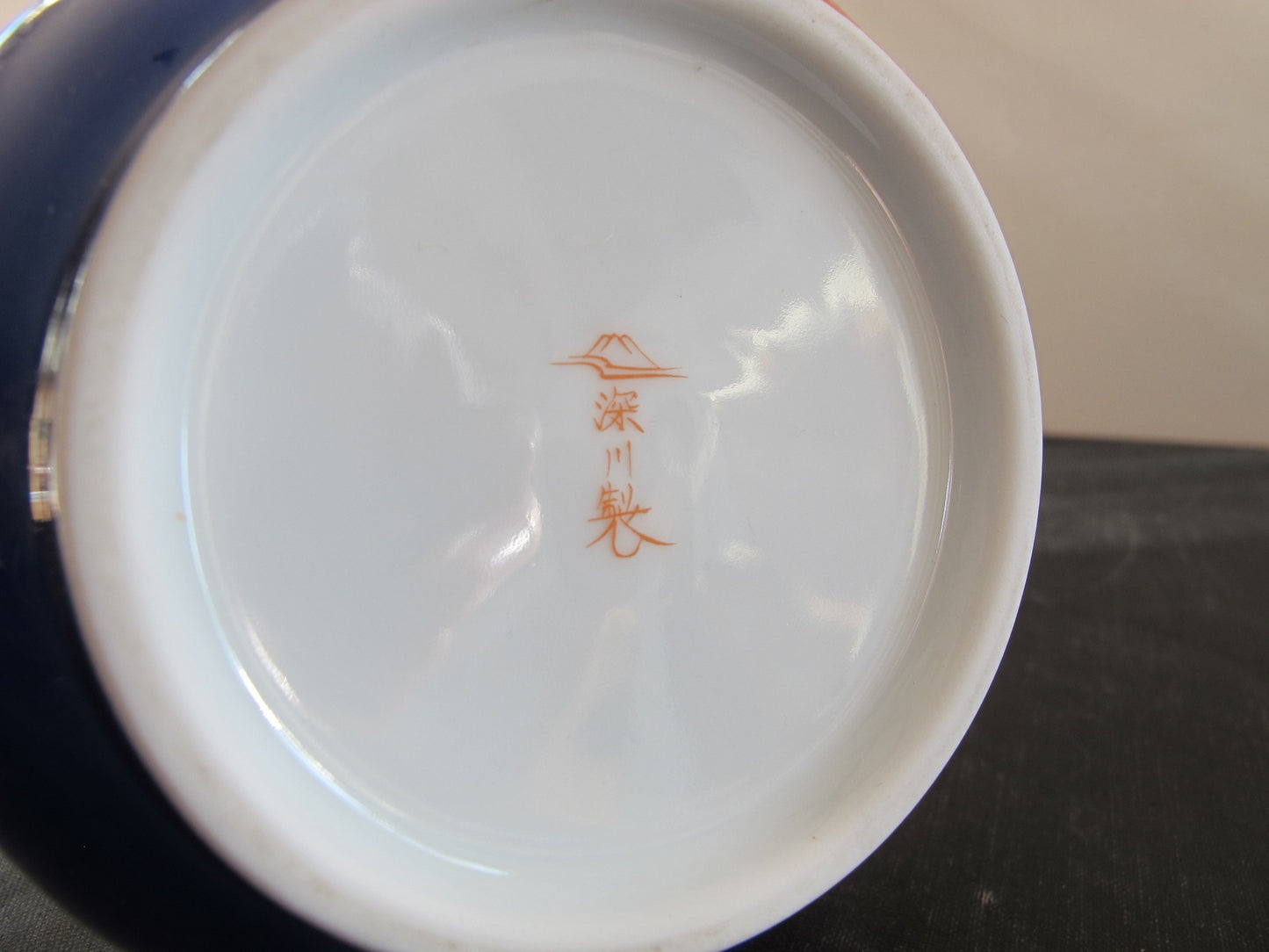 Vase Japanese Signed Marked Mount Fuji Gourd Form Drifting Maple Leaves Autumn Fall Orange Blue Entirely Handpainted