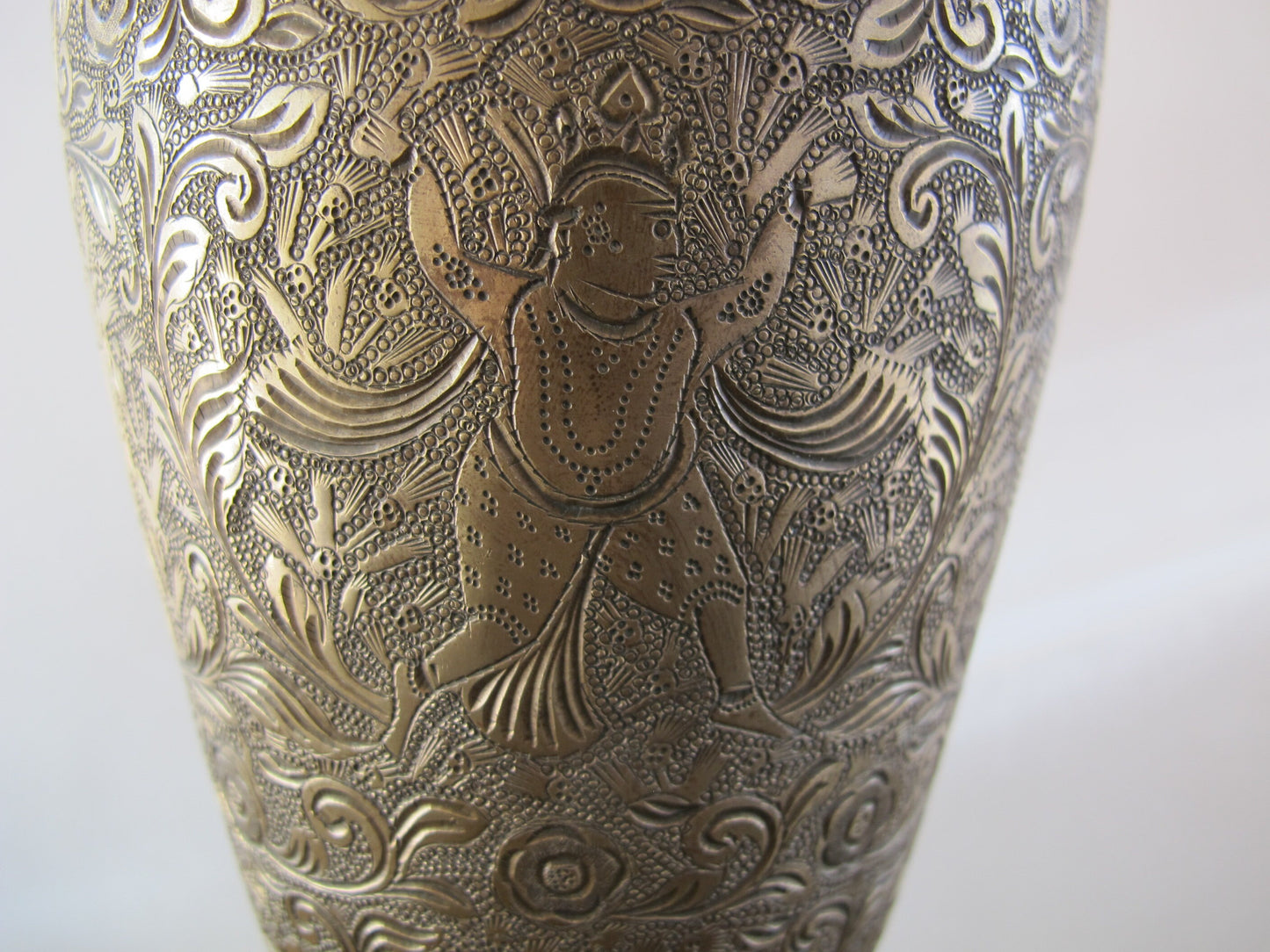 Urn Bronze Alloy Chased Engraved South Asia Anglo Indian Vase Lamp Museum Accession Number Dancing Men Birds Fish Foliage Jungle