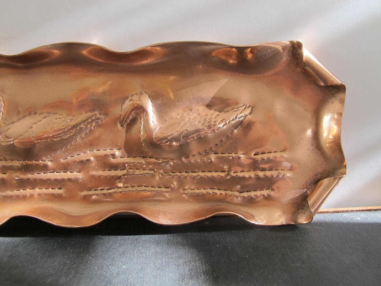 Pen Rest with Ducks Arts and Crafts Beaten Copper c. 1920 1930 Desk Accessory