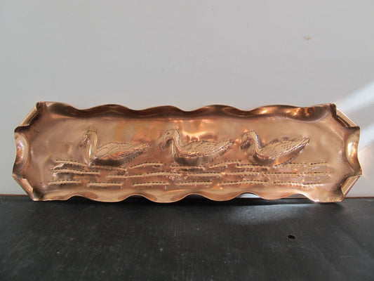 Pen Rest with Ducks Arts and Crafts Beaten Copper c. 1920 1930 Desk Accessory