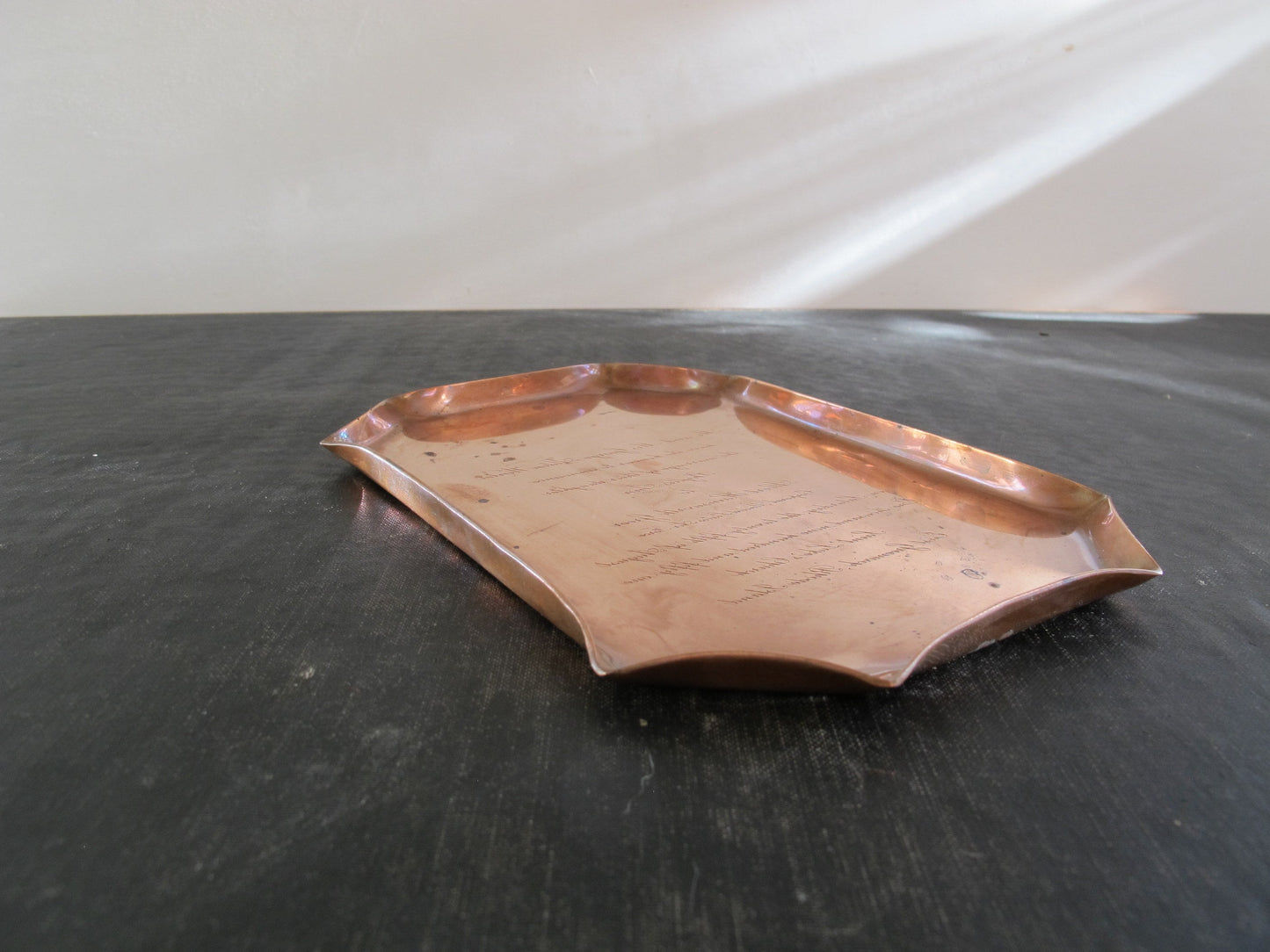 Copper Tray Made from Wedding Engraved Invitation Plate Mr. and Mrs. George Alden Winter 1951 1950s