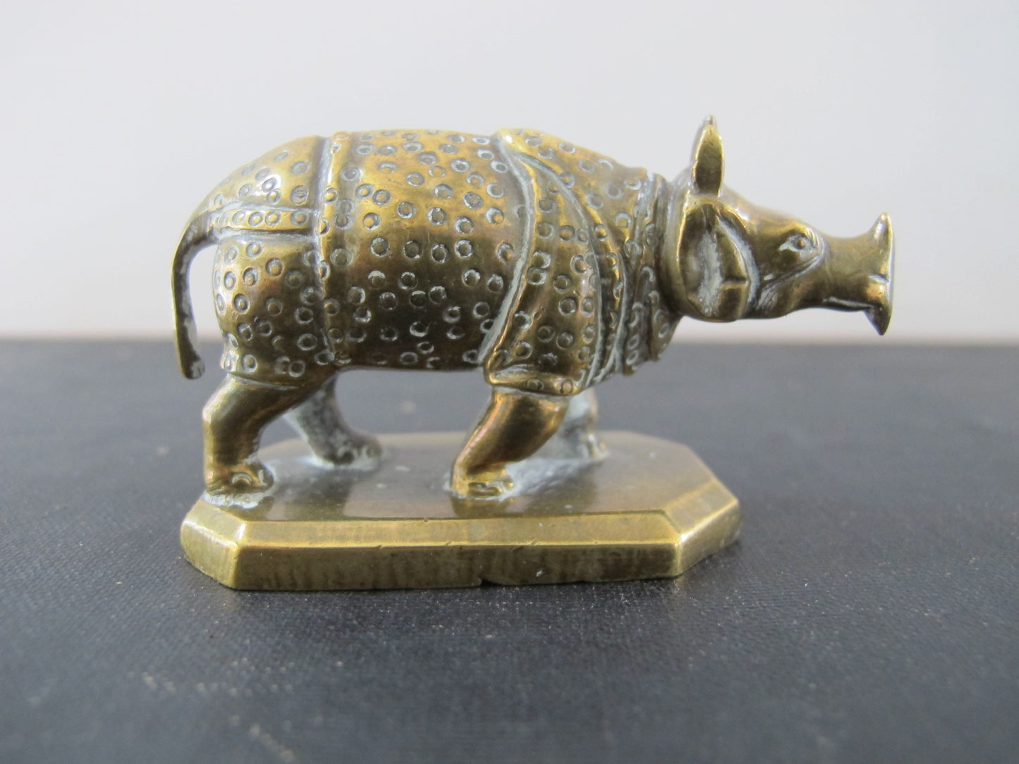 Anglo-Indian Miniature Sculpture Rhino Rhinocerus 19th Century 1860s 1870s Marked