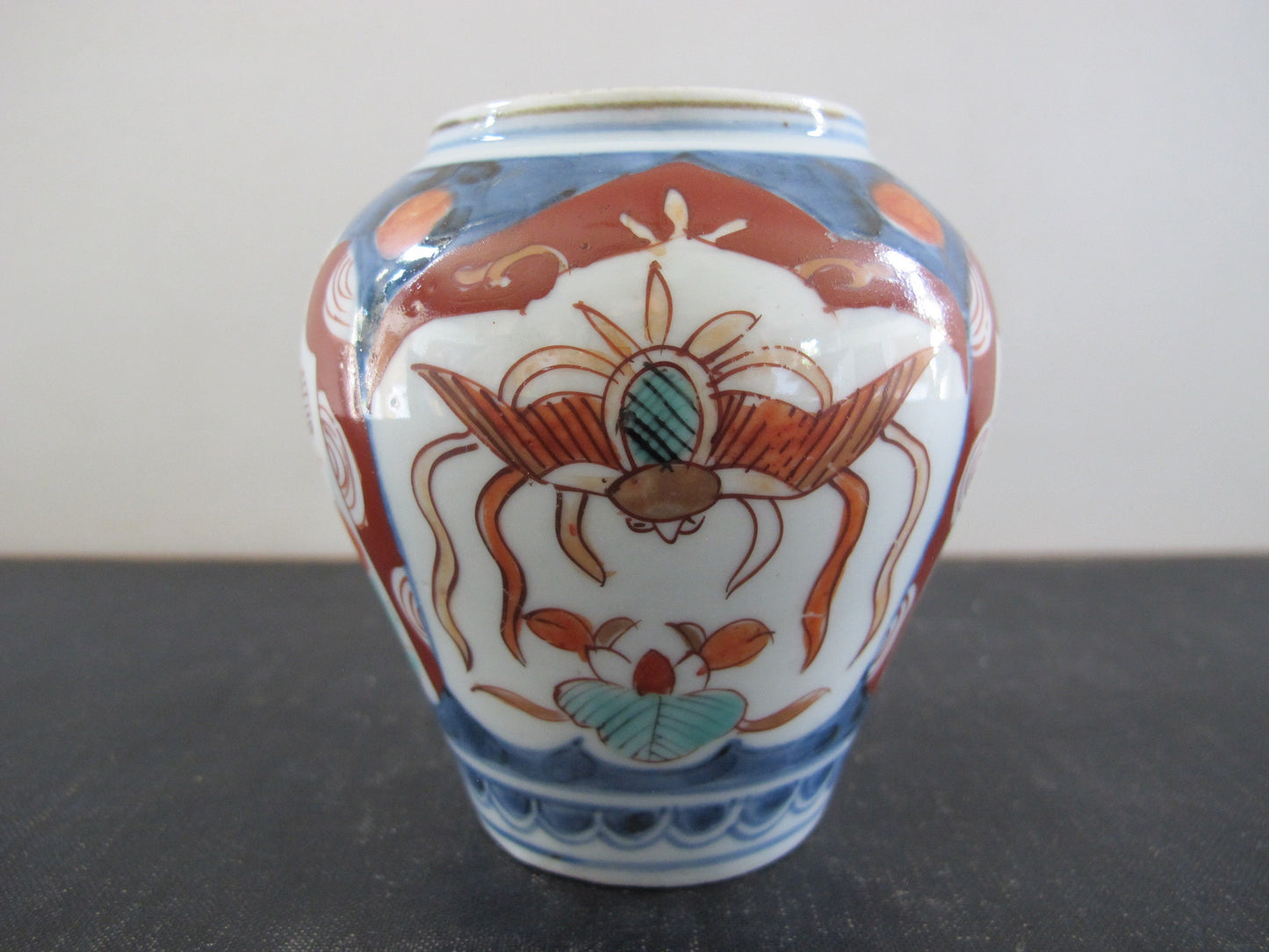 Vase Imari Small Antique 1900s Blue White Red Turquoise Almost Miniature
