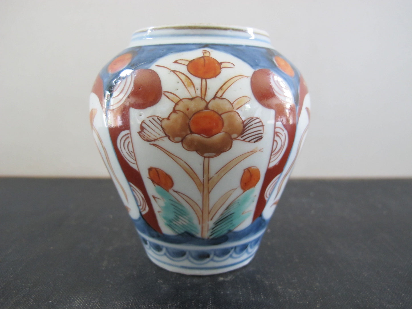 Vase Imari Small Antique 1900s Blue White Red Turquoise Almost Miniature