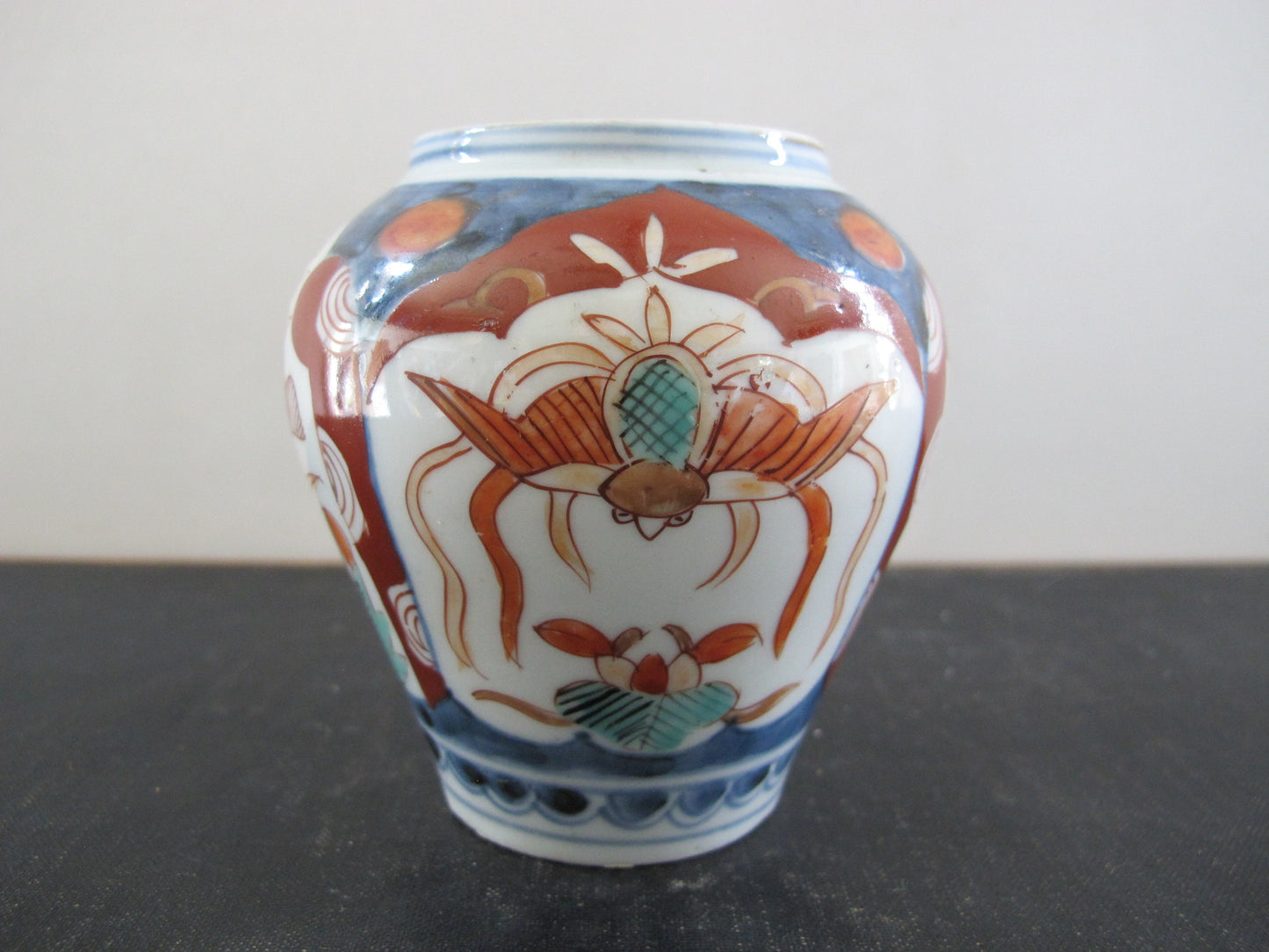 Vase Imari Small Antique 1900s Blue White Red Turquoise Almost Miniature