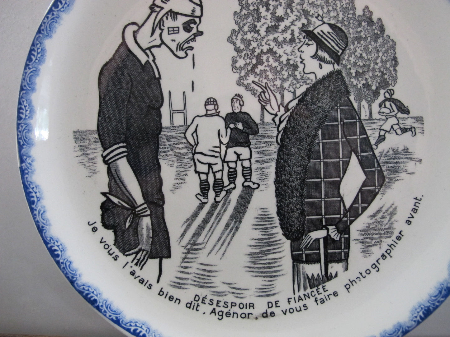 Plate French Satire France Desespoir Fiance 1920s Cartoon Daumier Football