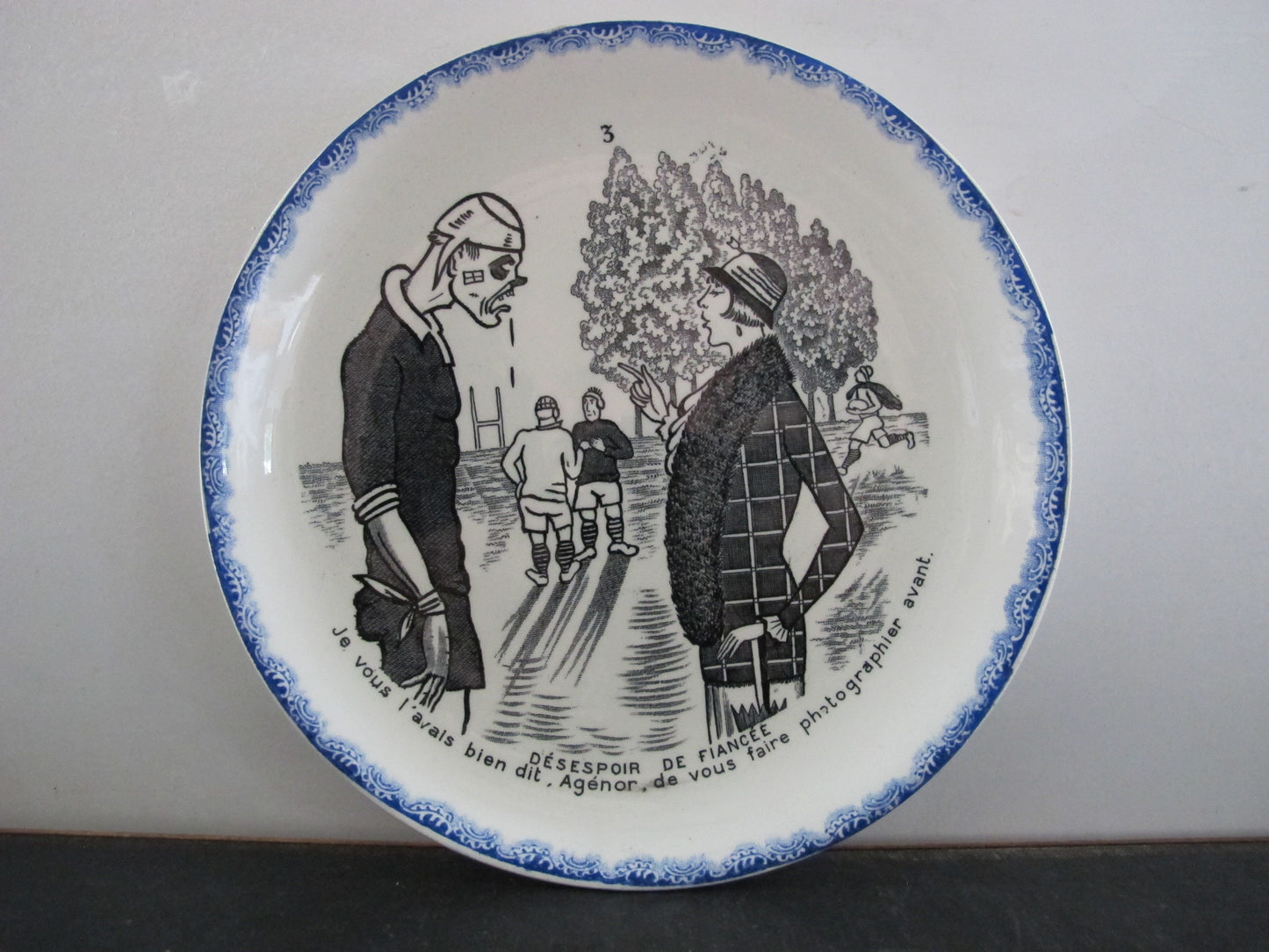 Plate French Satire France Desespoir Fiance 1920s Cartoon Daumier Football