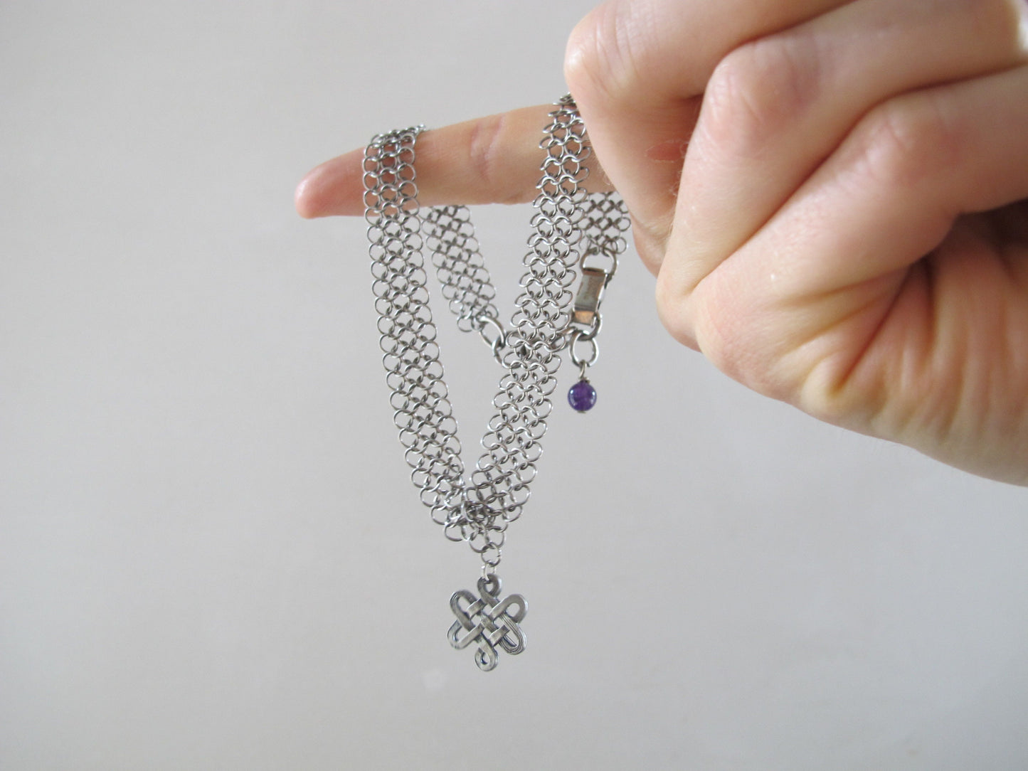 Choker Chain Mail 1990s Celtic Cross Amethyst Gwyneth Paltrow