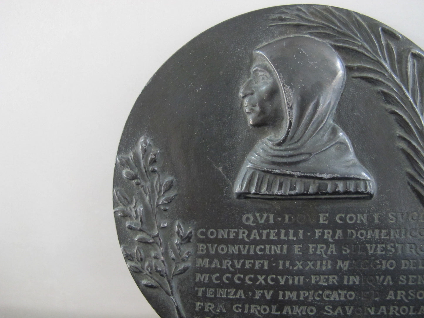 Medal Dante Laurels Palms Long Inscription Italian Roundel Medallion Maybe Bronze or Spelter 1910s 1920s 1930s