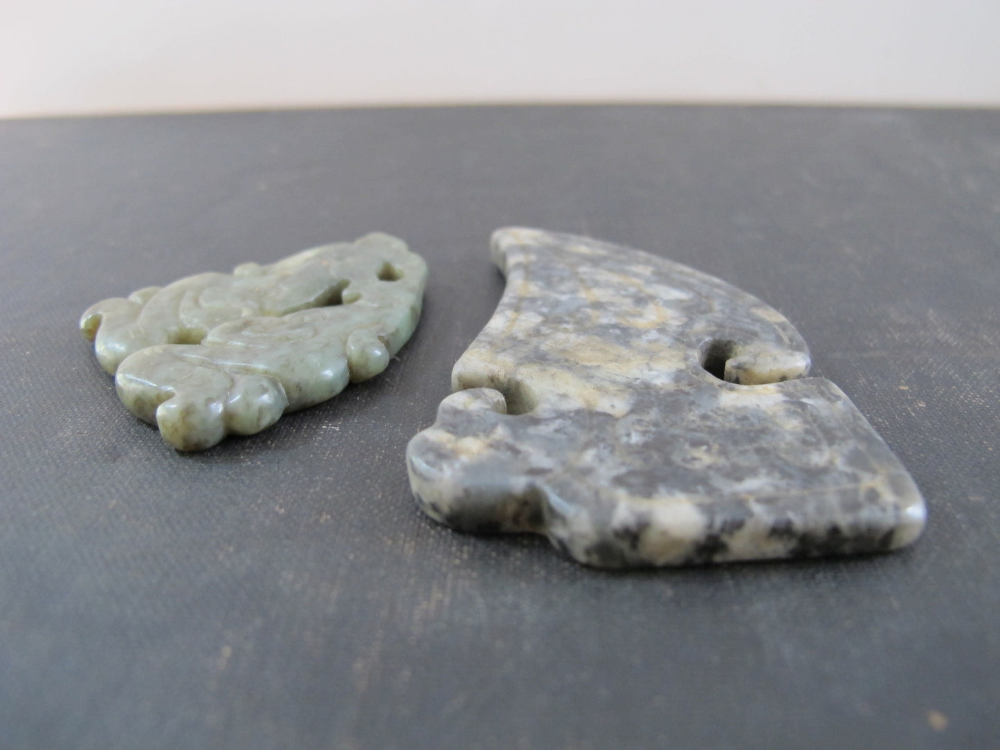 Hardstone Pair Jade Nephrite Carving Chinese Antique Vintage Archaic Forms Two 2