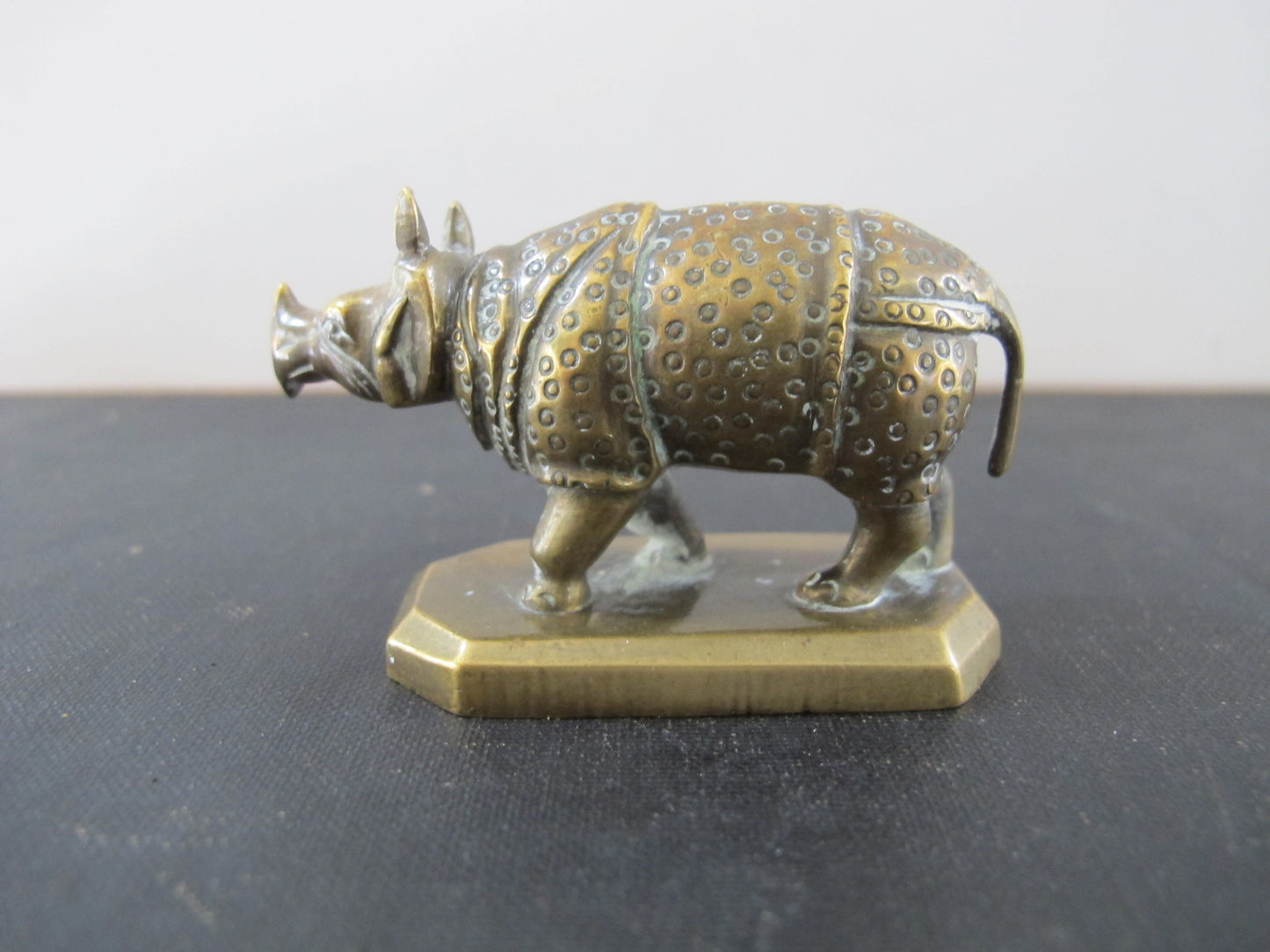 Anglo-Indian Miniature Sculpture Rhino Rhinocerus 19th Century 1860s 1870s Marked