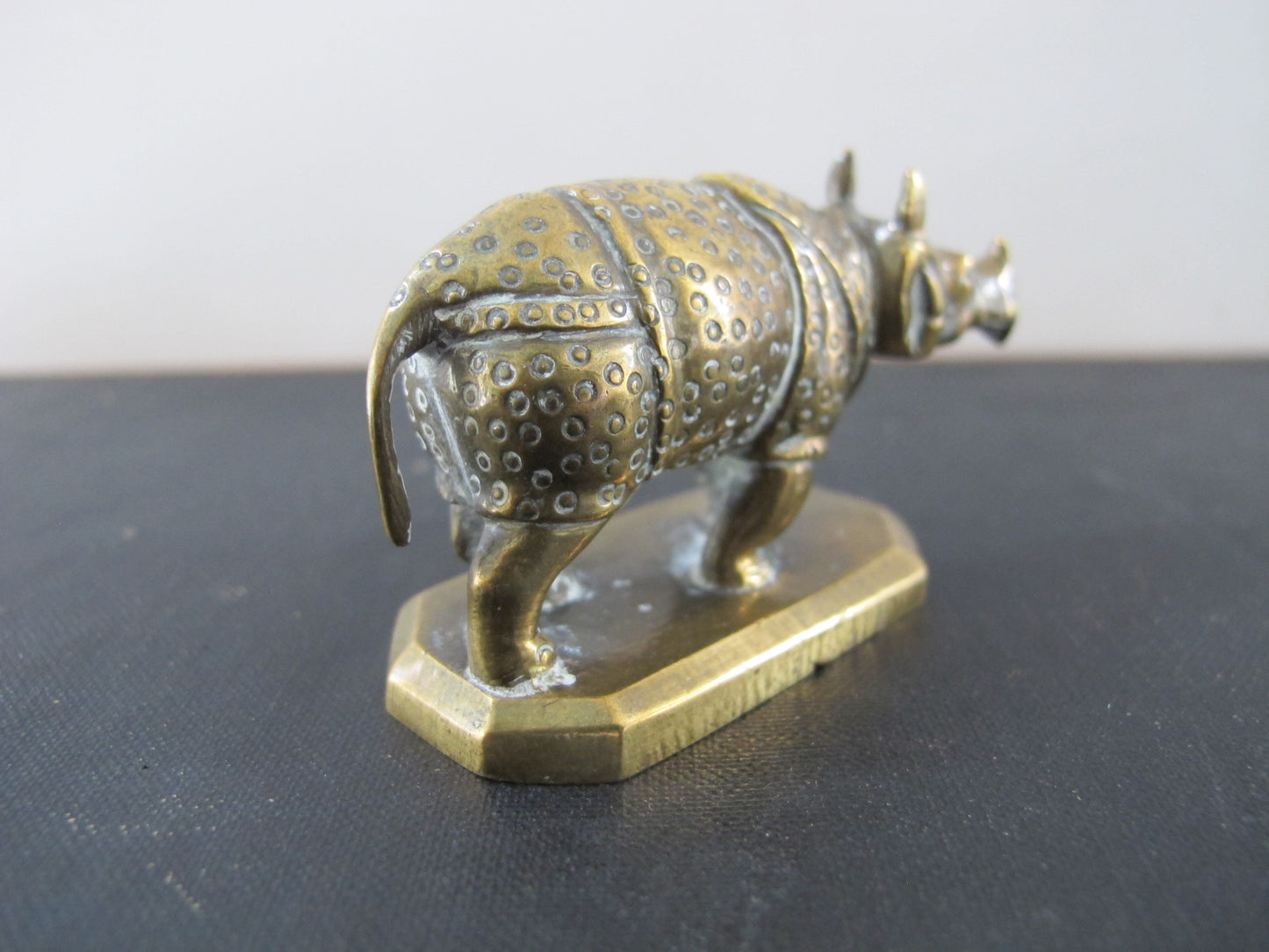 Anglo-Indian Miniature Sculpture Rhino Rhinocerus 19th Century 1860s 1870s Marked