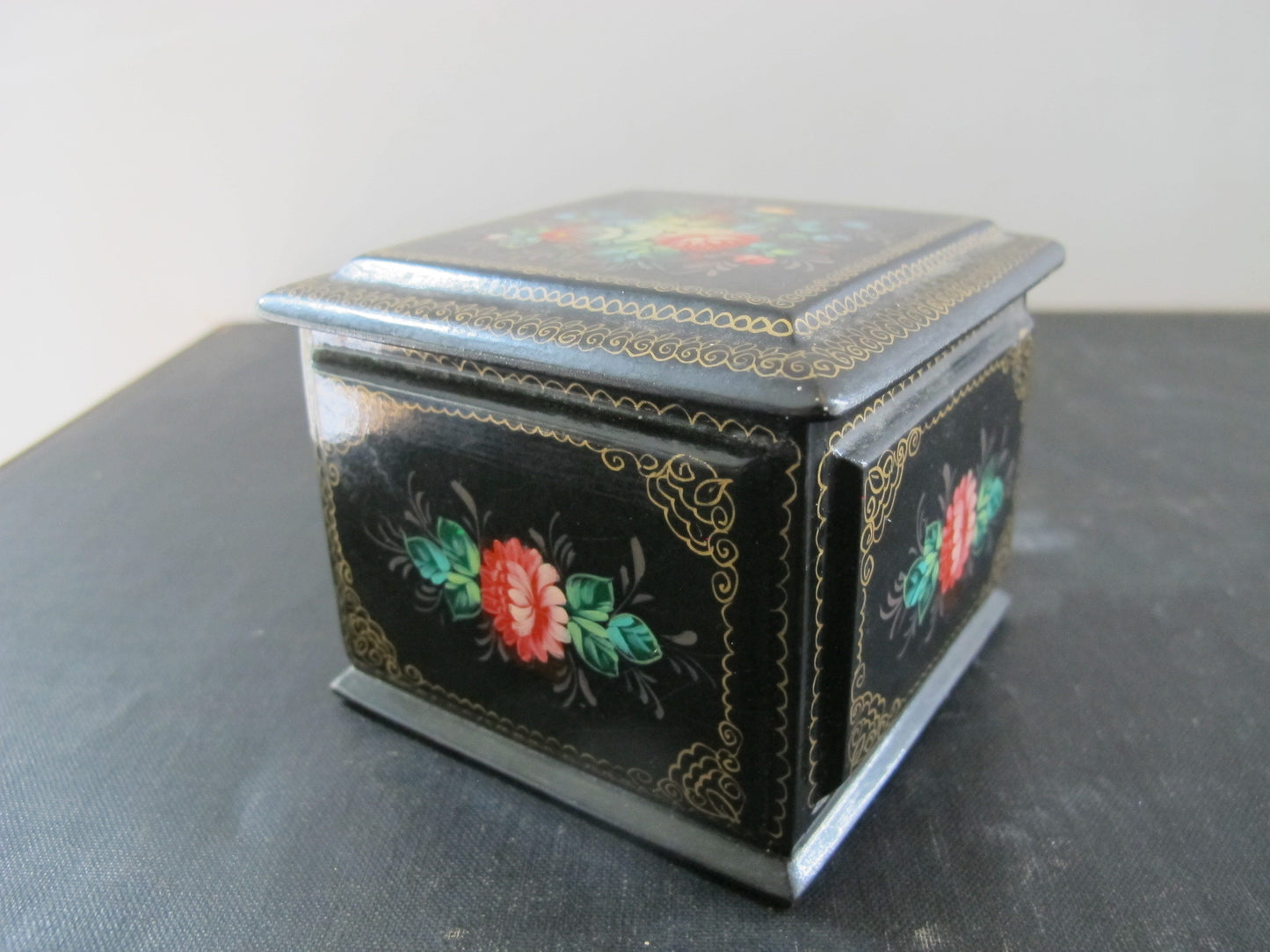 Russian Lacquer Box Signed and Dated 1992 1990s Flowers Floral