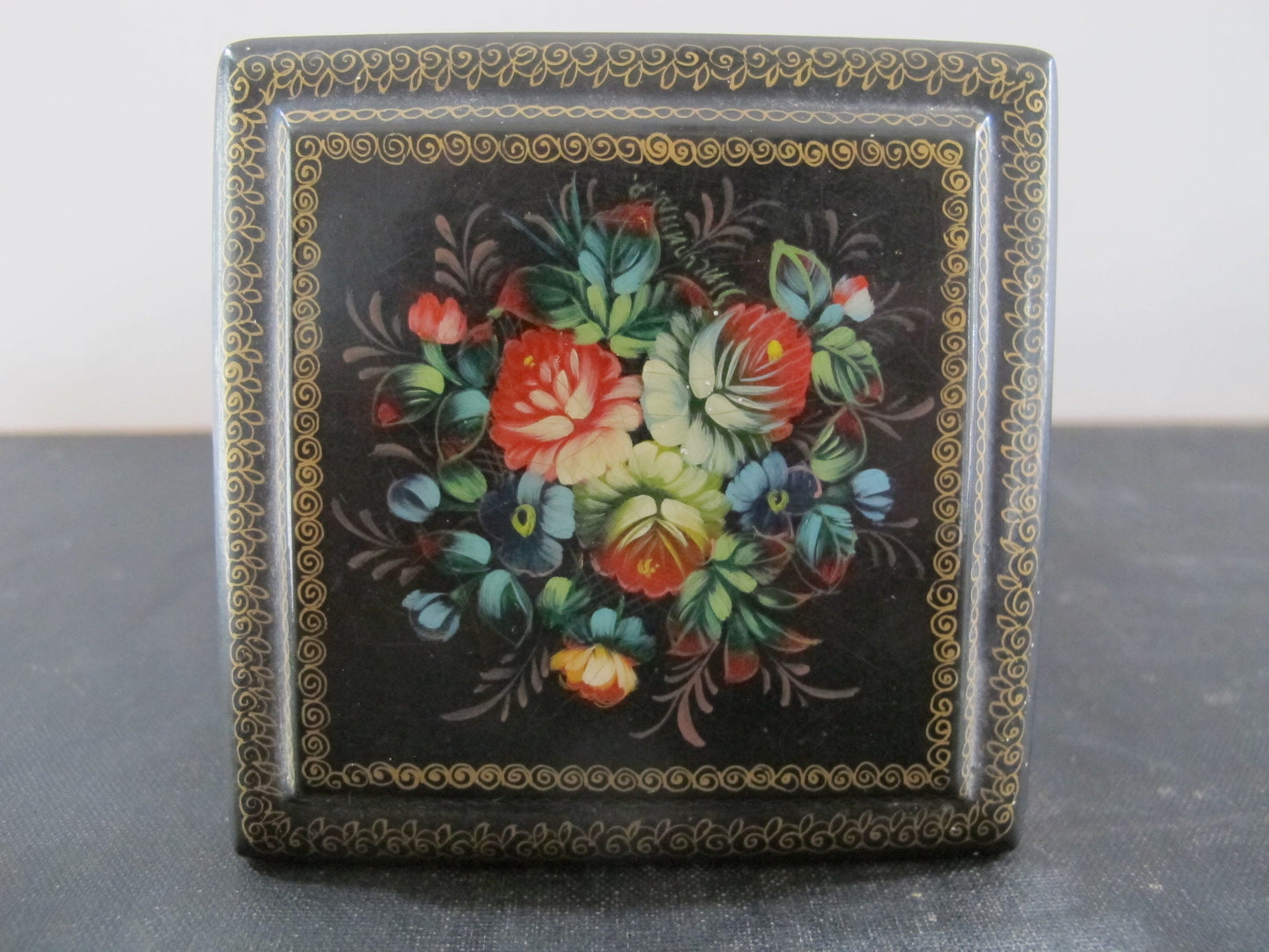 Russian Lacquer Box Signed and Dated 1992 1990s Flowers Floral