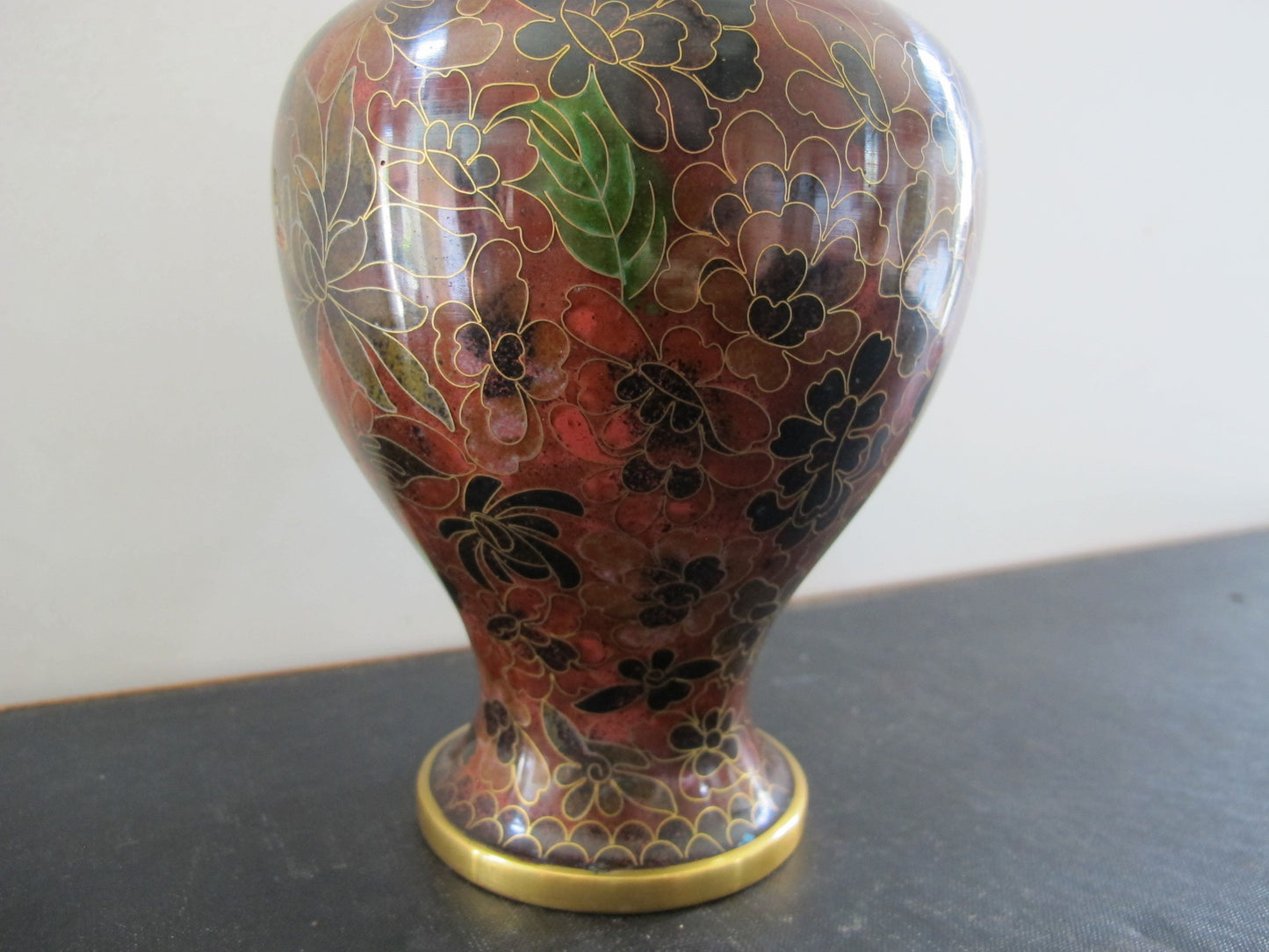 Vase Large Cloisonne Autumnal Fall Camellias Flowers Colors 1960s Chinese with Paperwork