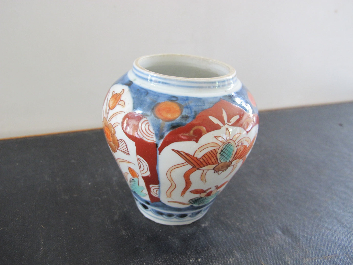 Vase Imari Small Antique 1900s Blue White Red Turquoise Almost Miniature