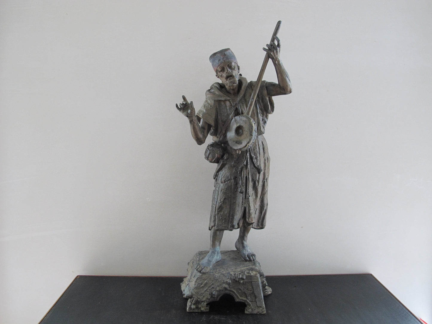 Sculpture North African Moorish Musician Singer Muslim LARGE Spelter in the style of Austrian Cold Cast Bronze 1900s 1910s