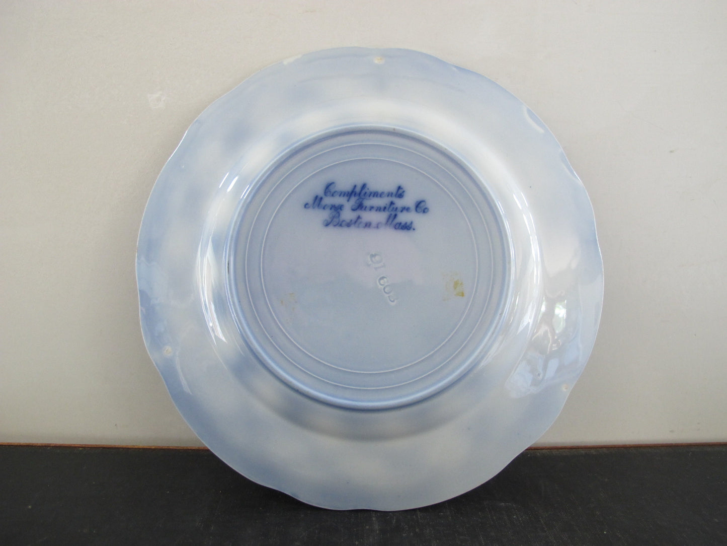 Advertising Plate Flow Blue 13 Thirteen Colony Martha Washington Early America Centennial Monroe Furniture Company Boston Centennial 1876