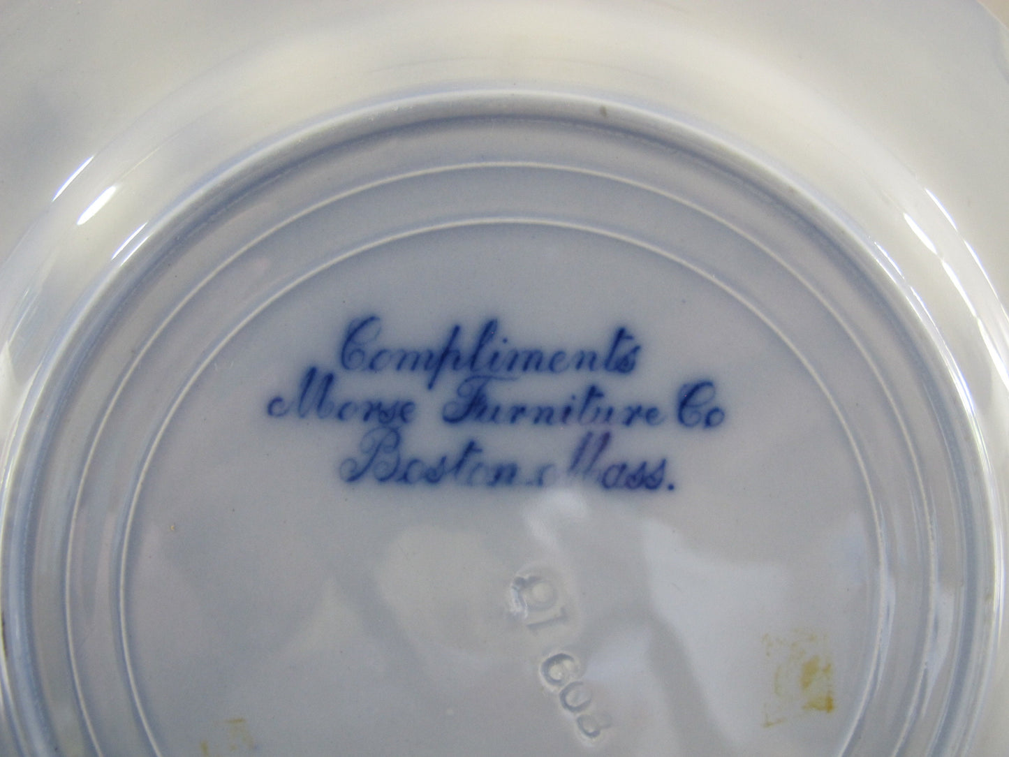 Advertising Plate Flow Blue 13 Thirteen Colony Martha Washington Early America Centennial Monroe Furniture Company Boston Centennial 1876