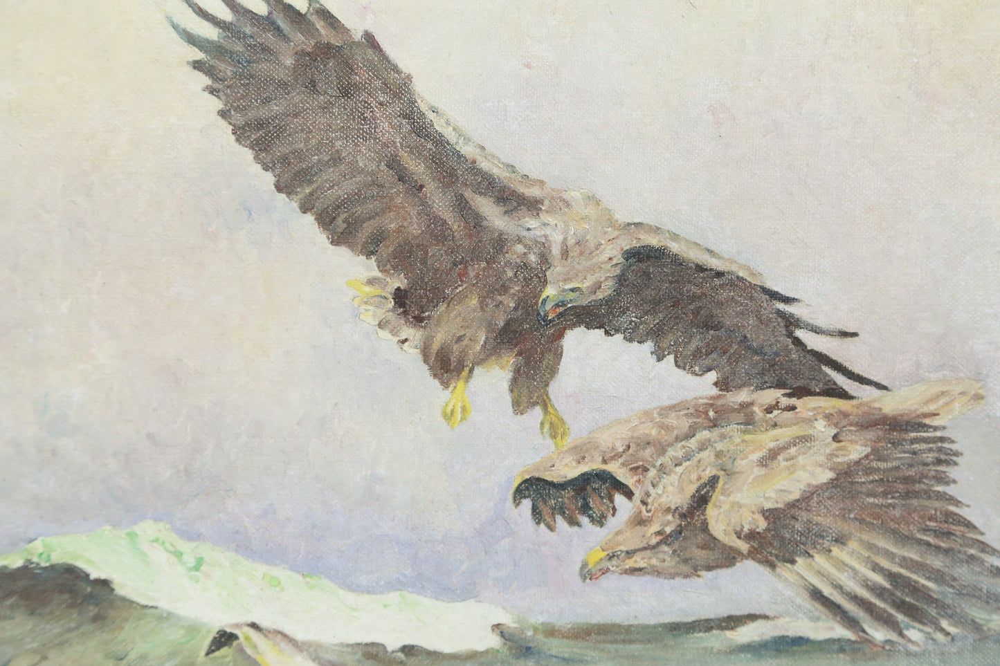 Painting Seascape Eagles Birds Signed Copy of A. Lindstrom 1930