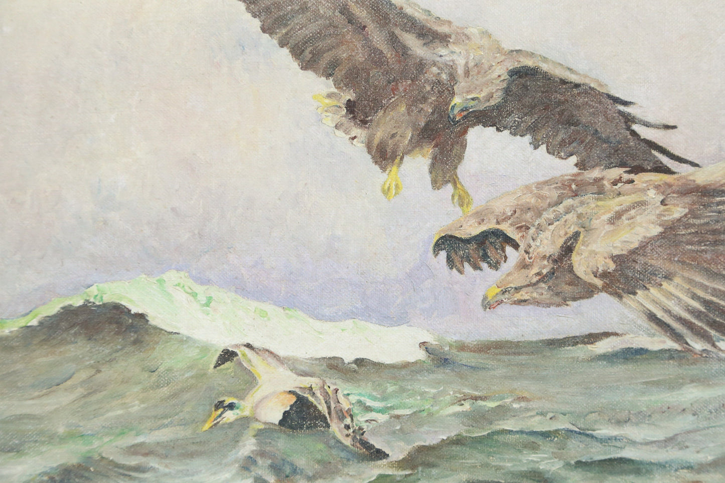 Painting Seascape Eagles Birds Signed Copy of A. Lindstrom 1930