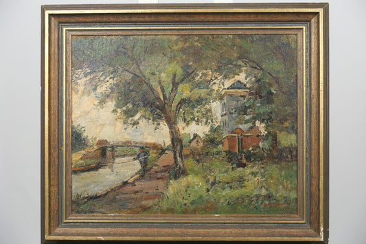 RESERVED FOR MIDDY -- Charles Dankmeijer Painting Oil Dutch Village Scene 1910s Carel