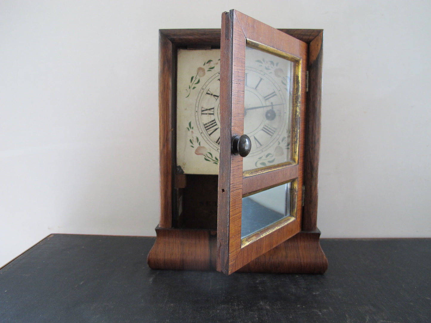 Clock Seth Thomas Miniature Mantle Clock Diminutive 1830s 1840s Rosewood Veneer Handpainted Face Museum Deaccessioned
